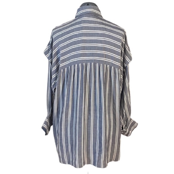 Harshman Randall Grey White Twin Striped Oversized Button Down Blouse Size Small - Picture 10 of 15